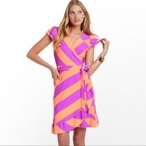 Lilly Pulitzer Adriel Wrap Dress Stripe Ruffle - L